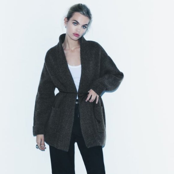 NWT ZARA BELTED CROPPED KNIT COAT S, M 5755 - Picture 1 of 11